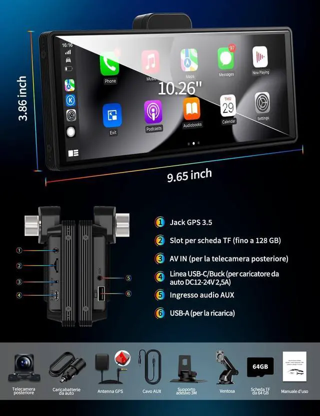 Alt view image 7 of 7 - Carplay Screen for Car, Portable Wireless Carplay & Android Auto with 4K Dash Cam and 1080P Backup Camera, Featured Advanced Driver Assistance System, with GPS Navigation, BT/AUX/FM