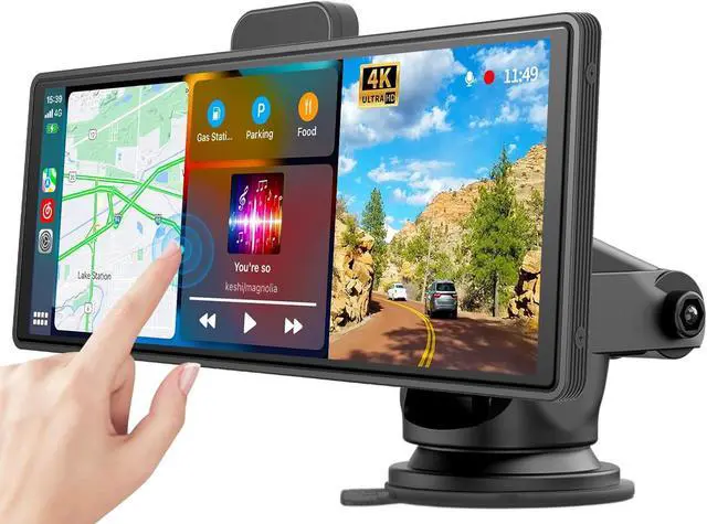 Alt view image 6 of 7 - Carplay Screen for Car, Portable Wireless Carplay & Android Auto with 4K Dash Cam and 1080P Backup Camera, Featured Advanced Driver Assistance System, with GPS Navigation, BT/AUX/FM