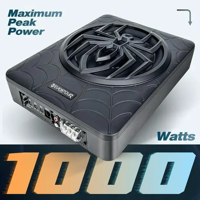 Alt view image 2 of 7 - 1000W Slim Under Seat Powered Car Subwoofer, Car/Truck Audio Sub Built in Amplifier amp Combo, with Blue LED Light (Subwoofer + Mounting Wire Kit)