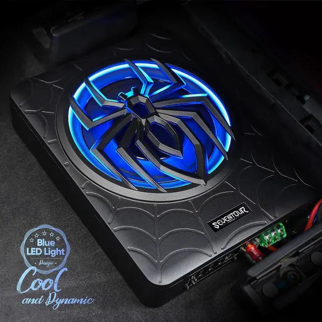 Alt view image 3 of 7 - 1000W Slim Under Seat Powered Car Subwoofer, Car/Truck Audio Sub Built in Amplifier amp Combo, with Blue LED Light (Subwoofer + Mounting Wire Kit)