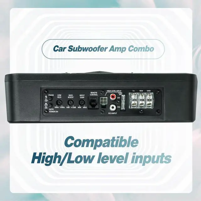 Alt view image 4 of 7 - 1000W Slim Under Seat Powered Car Subwoofer, Car/Truck Audio Sub Built in Amplifier amp Combo, with Blue LED Light (Subwoofer + Mounting Wire Kit)