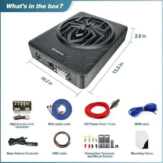 Alt view image 6 of 7 - 1000W Slim Under Seat Powered Car Subwoofer, Car/Truck Audio Sub Built in Amplifier amp Combo, with Blue LED Light (Subwoofer + Mounting Wire Kit)