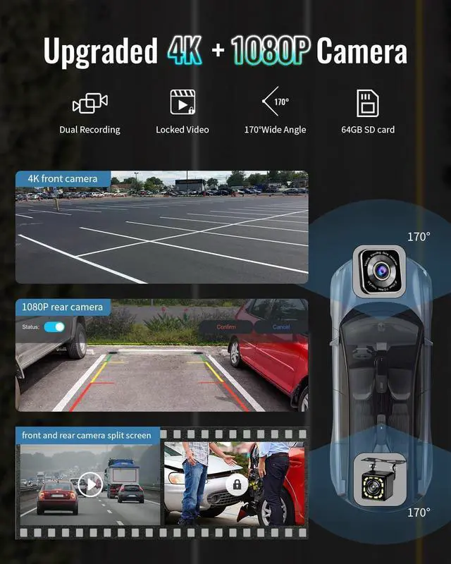 Alt view image 3 of 7 - Portable  Carplay Screen for Car, 9" Wireless  Carplay & Android Auto,4K Dash Cam,1080p Backup Camera DVR,Car Audio Receivers GPS Navigation Mirror Link, Bluetooth,FM, Siri