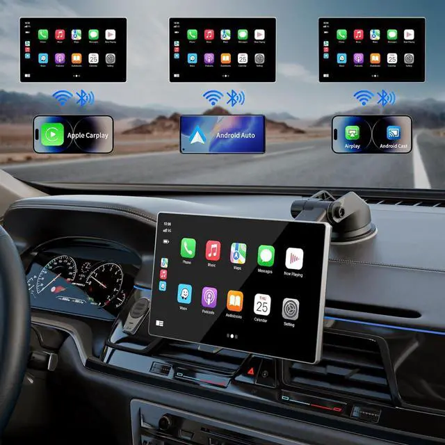 Alt view image 2 of 7 - Portable  Carplay Screen for Car, 9" Wireless  Carplay & Android Auto,4K Dash Cam,1080p Backup Camera DVR,Car Audio Receivers GPS Navigation Mirror Link, Bluetooth,FM, Siri