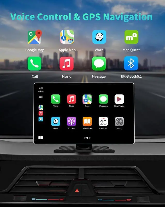 Alt view image 4 of 7 - Portable  Carplay Screen for Car, 9" Wireless  Carplay & Android Auto,4K Dash Cam,1080p Backup Camera DVR,Car Audio Receivers GPS Navigation Mirror Link, Bluetooth,FM, Siri