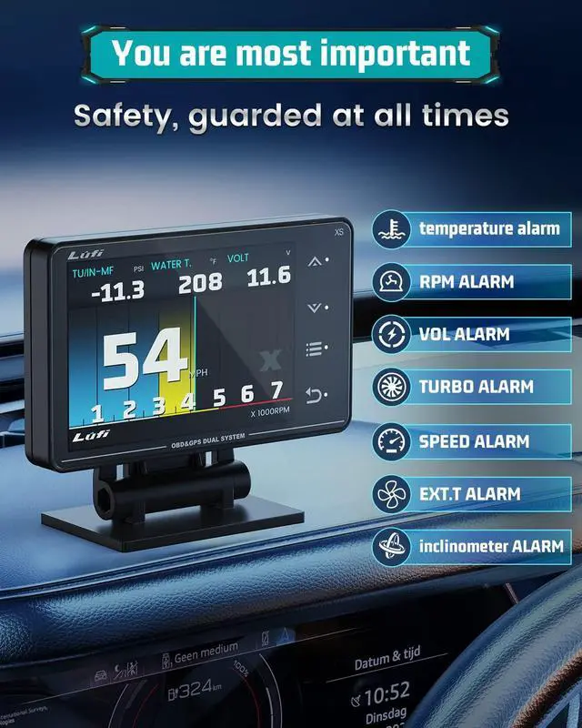Alt view image 4 of 6 - Xs Obd2 Gauge Display,car inclinometer, Boost Gauge, RPM Meter, Multifunction Heads up Display Cluster