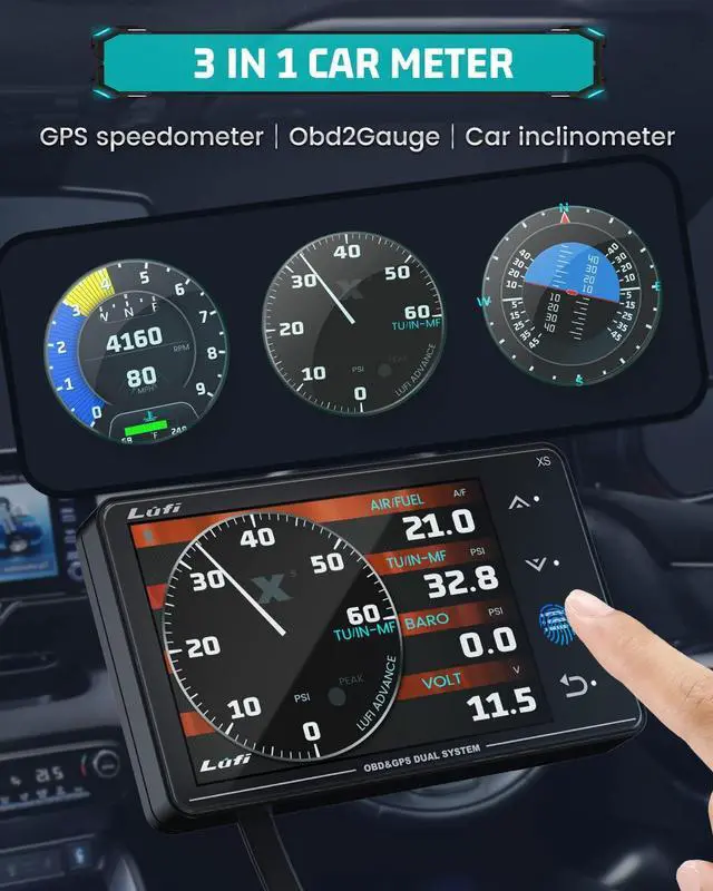 Alt view image 5 of 6 - Xs Obd2 Gauge Display,car inclinometer, Boost Gauge, RPM Meter, Multifunction Heads up Display Cluster