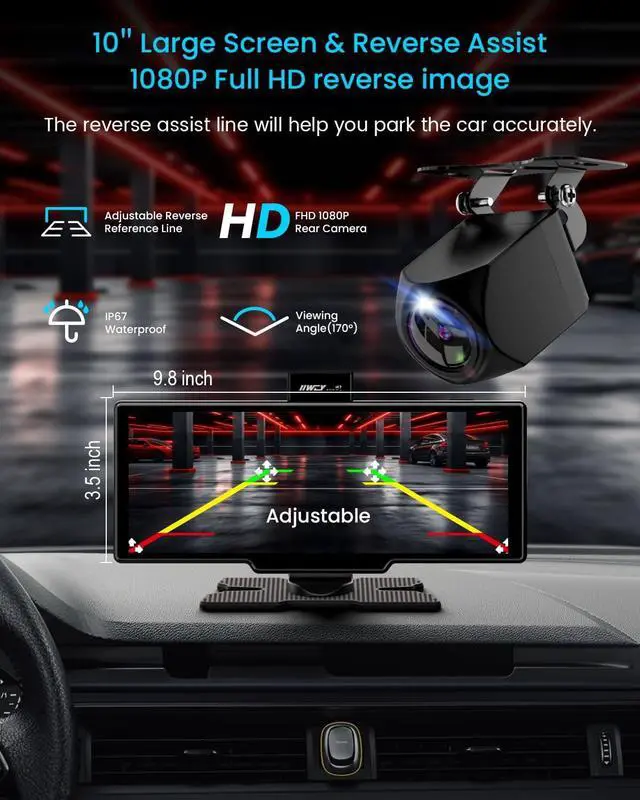 Alt view image 6 of 6 - Portable  Carplay Screen, 10 Car Stereo Wireless Car Play & Android Auto Touch Screen, 4K Dash Cam, 1080P Backup Camera, Mirror Link/Voice Control/Music Play/GPS Navigation