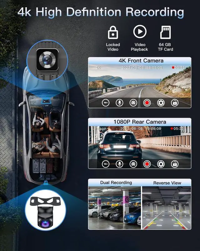 Alt view image 4 of 7 - Portable Wireless CarPlay Touchscreen for Car: 4K  Carplay & Android Auto Car Play Screen with 4K Dash Cam/1080p Rear Camera/GPS Navigation/Bluetooth/Mirror Link/AirPlay (Obsidian Black-10IN)