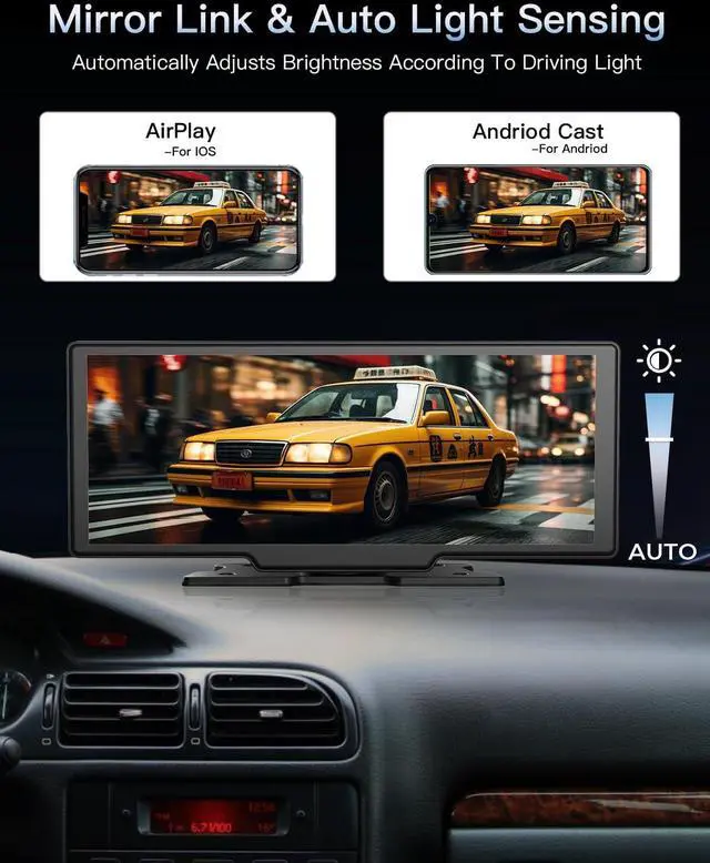 Alt view image 6 of 7 - Portable Wireless CarPlay Touchscreen for Car: 4K  Carplay & Android Auto Car Play Screen with 4K Dash Cam/1080p Rear Camera/GPS Navigation/Bluetooth/Mirror Link/AirPlay (Obsidian Black-10IN)