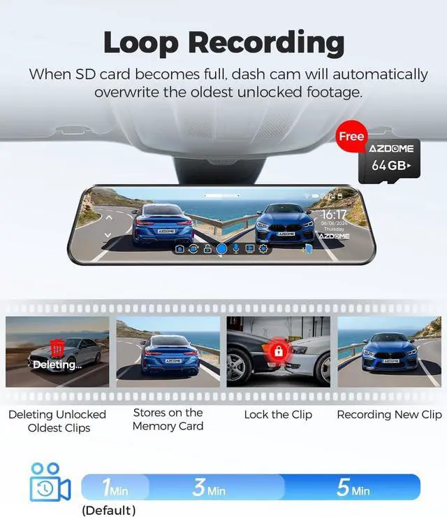 Alt view image 6 of 7 - PG17 12" 4K Mirror Dash Cam Front and Rear, Wi-Fi 6 Rear View Mirror Camera with 64GB Card, Voice Control Dash Camera for Car, Rearview Mirror Camera with GPS Night Vision Parking Assistance