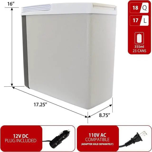 Alt view image 6 of 7 - Portable Cooler - Electric Lunch Cooler for Car, Camping, Travel, 12 V Insulated Hard Sided Refrigerator for Vehicle, Boat, Truck, Warming & Cooling, Cools Drinks,Food for Road Trip, 18 qt