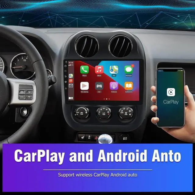 Alt view image 3 of 6 - 10.1 Inch Car Stereo Radio [2GRAM 32GROM] for Jeep Patriot Compass 2010-2016 with Wireless CarPlay Android Auto,Android 13 Player Radio with Bluetooth,WiFi,SWC,Mirror Link, GPS