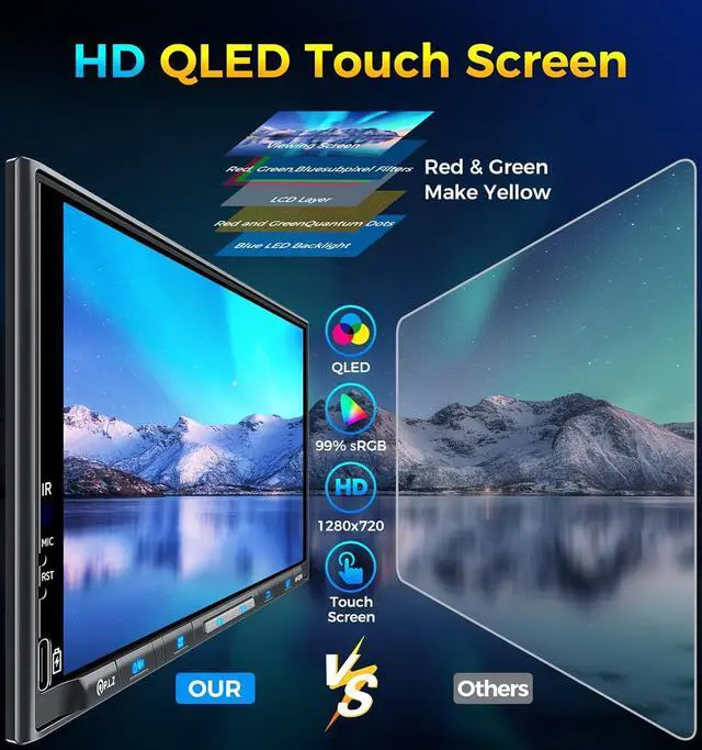 Alt view image 3 of 7 - Wireless Double Din Car Stereo  Carplay Radio QLED Screen for Car, Android Auto, Bluetooth 5.3, Fast Charger, 1080P Backup Camera, 4.2 Channel Outputs 240W, 2 Subwoofer