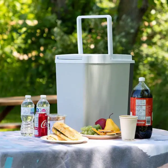 Alt view image 2 of 7 - Portable Cooler - Electric Lunch Cooler for Car, Camping, Travel, 12 V Insulated Hard Sided Refrigerator for Vehicle, Boat, Truck, Warming & Cooling, Cools Drinks,Food for Road Trip, 18 qt