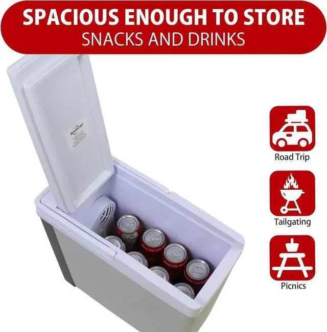 Alt view image 3 of 7 - Portable Cooler - Electric Lunch Cooler for Car, Camping, Travel, 12 V Insulated Hard Sided Refrigerator for Vehicle, Boat, Truck, Warming & Cooling, Cools Drinks,Food for Road Trip, 18 qt