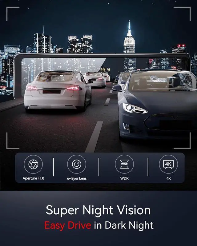Alt view image 3 of 7 - T700 Rear View Mirror Camera 11'' 4K UHD Front and 1080P Mirror Dash Cam Front and Rear, GPS,Parking Monitor,Night Vision,Smart Reverse Parking Assistance,Touch Screen, 32 GB Card