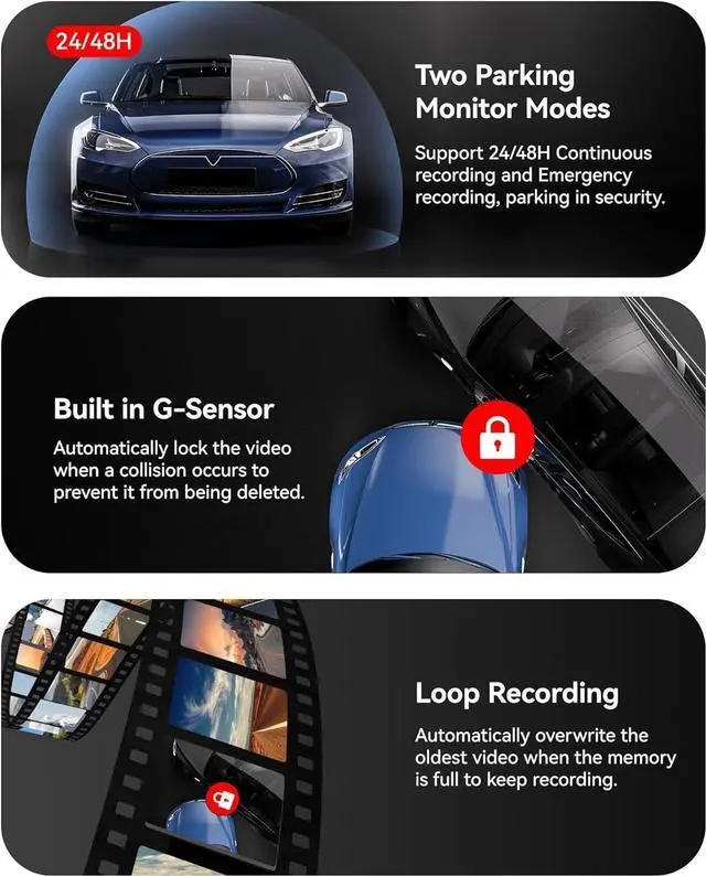 Alt view image 7 of 7 - T700 Rear View Mirror Camera 11'' 4K UHD Front and 1080P Mirror Dash Cam Front and Rear, GPS,Parking Monitor,Night Vision,Smart Reverse Parking Assistance,Touch Screen, 32 GB Card