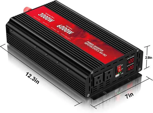 Alt view image 7 of 7 - 3000W Power Inverter,12V DC to AC 110V120V Peak Power 6000W with 2AC Outlets and 2.4USB Port,LCD Display Car Inverter for Outdoor Activities,Emergency
