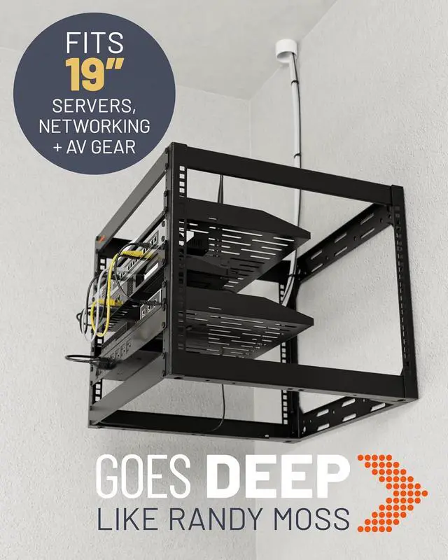Alt view image 6 of 7 - 10U Network Rack - Wall Mountable Heavy Duty 4 Post Design Holds All Your Networking & AV Gear - Open Frame Design Includes 2 1U Vented Shelves & Mounting Hardware