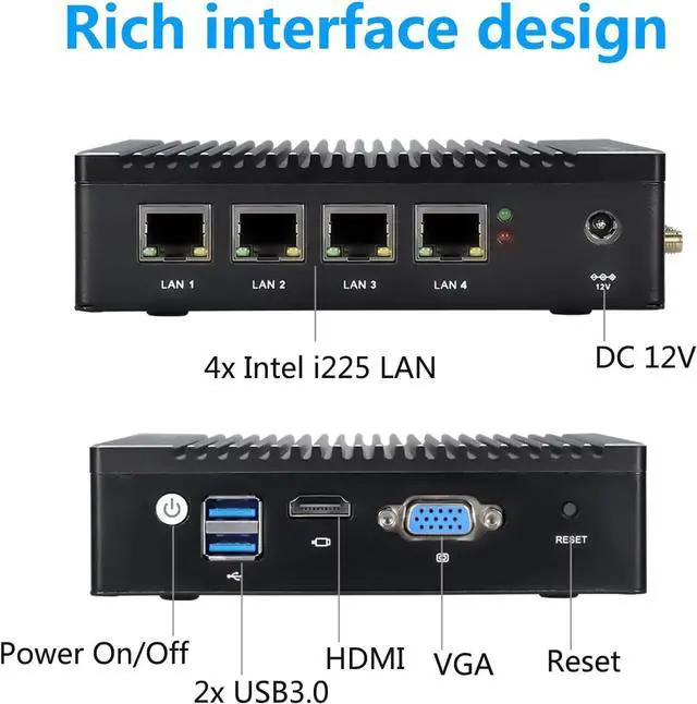 Alt view image 3 of 7 - Fanless Firewall Mini PC 4 x  2.5GbE i225/i226 LAN Ports, Firewall Appliance Soft Router  N3700 Quad Core, Network Gateway Soft Router PC, Support AES NI/WiFi (4G 64G)