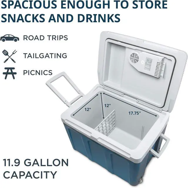 Alt view image 2 of 7 - Electric Cooler & Warmer with Wheels & Handle |48 Quart (45 L) Portable Thermoelectric Fridge For vehicles & Trucks| 110V AC Home Power Cord & 12V Car Adapter for Camping, Travel & Picnics