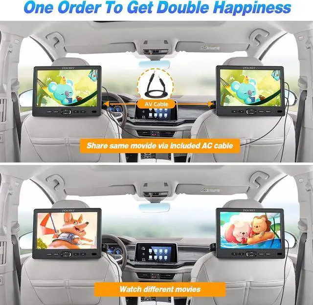 Alt view image 4 of 7 - Car DVD Player Dual Screen with Headrest Mount, DESOBRY 10.5" Portable DVD Player for Car with Suction-Type Disc in, Play a Same or Two Different Movies, Support 1080P Video,HDMI Input, USB/SD Reader
