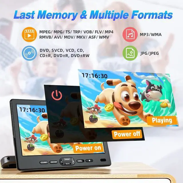 Alt view image 7 of 7 - Car DVD Player Dual Screen with Headrest Mount, DESOBRY 10.5" Portable DVD Player for Car with Suction-Type Disc in, Play a Same or Two Different Movies, Support 1080P Video,HDMI Input, USB/SD Reader