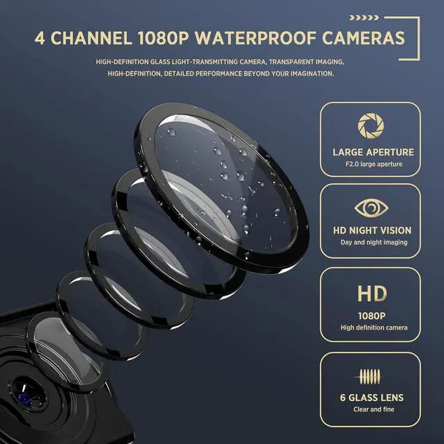 Alt view image 6 of 7 - 4K Backup Camera 4CH Dash Cam with 10.36" Quad Split Touch Screen & 4 AHD Front Rear Sides View Camera w/DVR Recording Music Video Playback Avoid Blind for RV Semi Trailer Truck Van