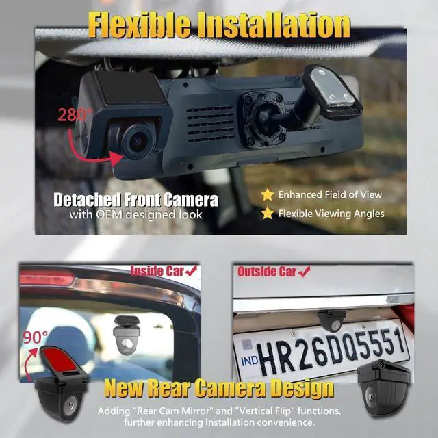 Alt view image 4 of 7 - NikoMaku Mirror Dash Cam with Detached Front Camera OEM Design 11 Full Touch Screen Rear View Mirror Camera with 2K Rear Camera for Cars, HDR, Night Vision, Parking Assistance AS-J3