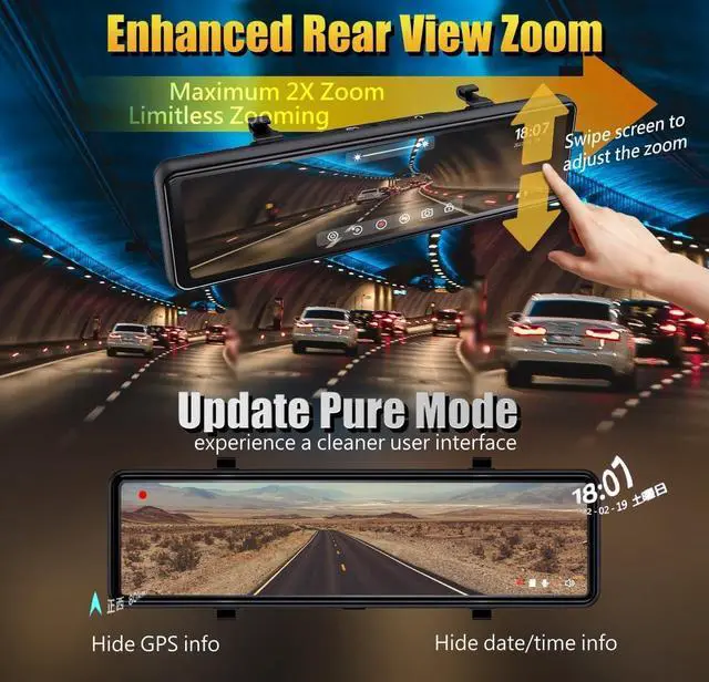 Alt view image 6 of 7 - NikoMaku Mirror Dash Cam with Detached Front Camera OEM Design 11 Full Touch Screen Rear View Mirror Camera with 2K Rear Camera for Cars, HDR, Night Vision, Parking Assistance AS-J3