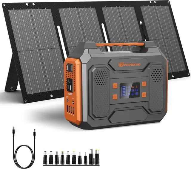 Main image of Portable Solar Generator, 300W Portable Power Station with Foldable 60W Solar Panel, 110V Pure Sine Wave 280Wh Lithium Battery Pack with USB DC AC Outlet for Home Use RV Van Outdoor Camping-Orange