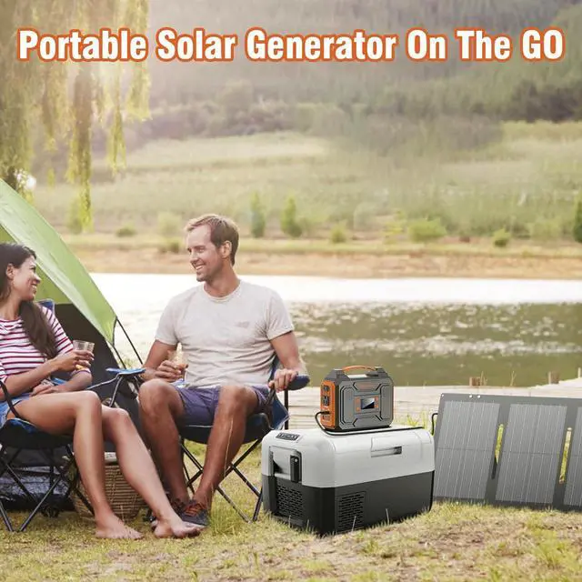 Alt view image 2 of 7 - Portable Solar Generator, 300W Portable Power Station with Foldable 60W Solar Panel, 110V Pure Sine Wave 280Wh Lithium Battery Pack with USB DC AC Outlet for Home Use RV Van Outdoor Camping-Orange