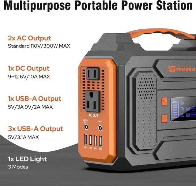Alt view image 3 of 7 - Portable Solar Generator, 300W Portable Power Station with Foldable 60W Solar Panel, 110V Pure Sine Wave 280Wh Lithium Battery Pack with USB DC AC Outlet for Home Use RV Van Outdoor Camping-Orange