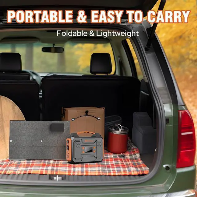 Alt view image 6 of 7 - Portable Solar Generator, 300W Portable Power Station with Foldable 60W Solar Panel, 110V Pure Sine Wave 280Wh Lithium Battery Pack with USB DC AC Outlet for Home Use RV Van Outdoor Camping-Orange