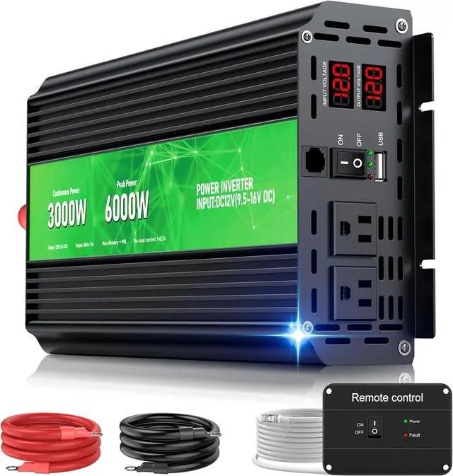 Power Inverter, 6000W 12V to 220V Pure Sine Power Voltage Inverter Transformer Auto Accessory 6000W Car Power Inverter DC 12V To 110V AC with Dual Outlets and USB  Charger, High-Capacity Power Converter for Vehicles Trucks Camping and  Outdoor
