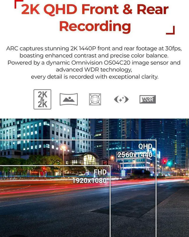 Alt view image 2 of 7 - THINKWARE ARC Dash Cam with Smart Driving Alert System, 3X Energy Saving, 1440P+1440P Front and Rear, Wi-Fi, Super Night Vision, 24/7 Parking Mode (Free 32GB Card, Hardwiring, 12V Cable, GPS)