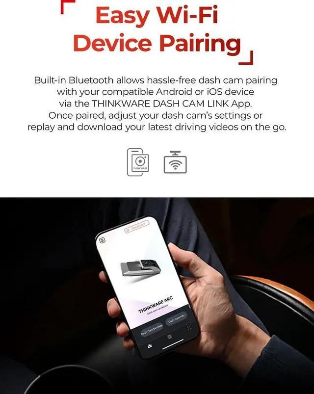 Alt view image 5 of 7 - THINKWARE ARC Dash Cam with Smart Driving Alert System, 3X Energy Saving, 1440P+1440P Front and Rear, Wi-Fi, Super Night Vision, 24/7 Parking Mode (Free 32GB Card, Hardwiring, 12V Cable, GPS)