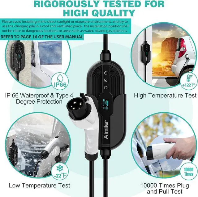 Alt view image 6 of 7 - Level 2 Electric Vehicle (EV) Charger(32Amp, 220V-240V, NEMA 14-50 Plug), 25ft Cable ETL Listed Portable Indoor/Outdoor EVSE SAE J1772 EV Car Charging Station w/Delay Timer, WiFi Enabled