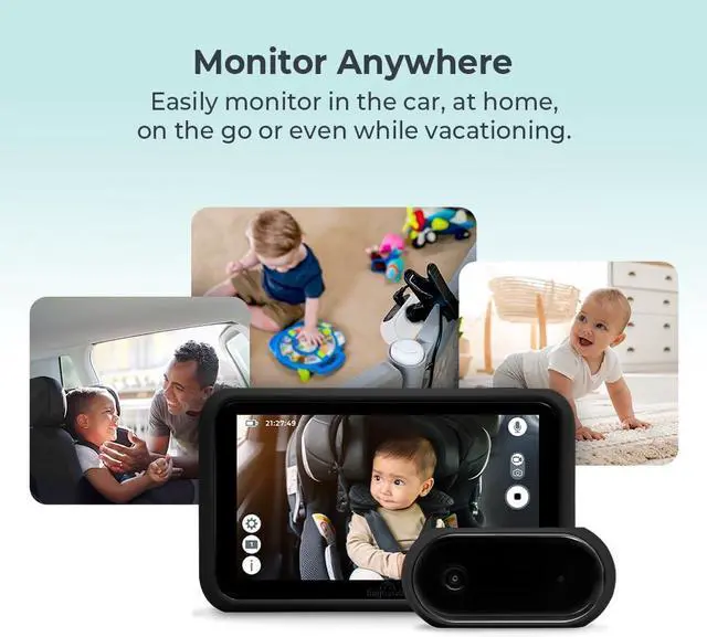 Alt view image 2 of 7 - 5 HD Touch Screen Baby Car Monitor  Hackproof, No WiFi Baby Camera for Car and Home  Rear-Facing Car Seat Monitor with Night Vision Headrest or Clamp Mount Baby Reminder Alert Black
