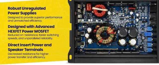 Alt view image 5 of 7 - Audio MT-1000.5 1200 Watt RMS 5-Channel Car Audio Amplifier, Class D, Hexfet Mosfet, Crossover High-Pass/Low-Pass Filter, Subsonic Filter, Remote Subwoofer Bass Knob, Bass Boost Q