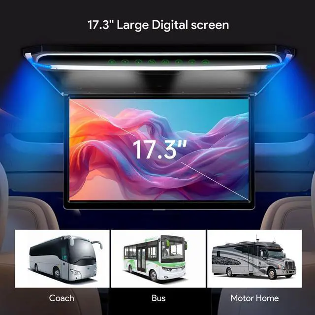 Alt view image 3 of 7 - 17.3 Inch 16:9 Ultra-Thin FHD Digital TFT Screen 1080P Video Car Overhead Player Roof Mounted Monitor HDMI Port 1920 * 1080 Full High Definition (Built in Speaker)