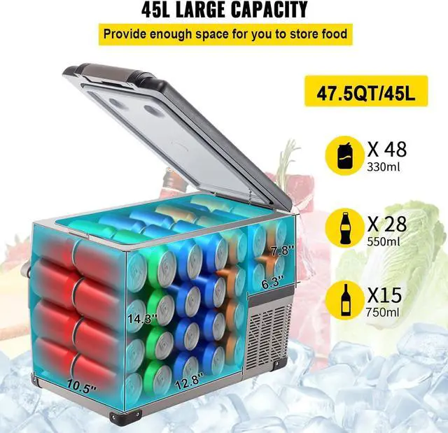 Alt view image 3 of 7 - 12 Volt Refrigerator, 48 Quart (45L) Fast Cooling Portable Freezer with App Control (-4~68), Car Fridge with 12/24v DC & 110-240v AC for Travel, Truck, Camping and Home Use, Grey