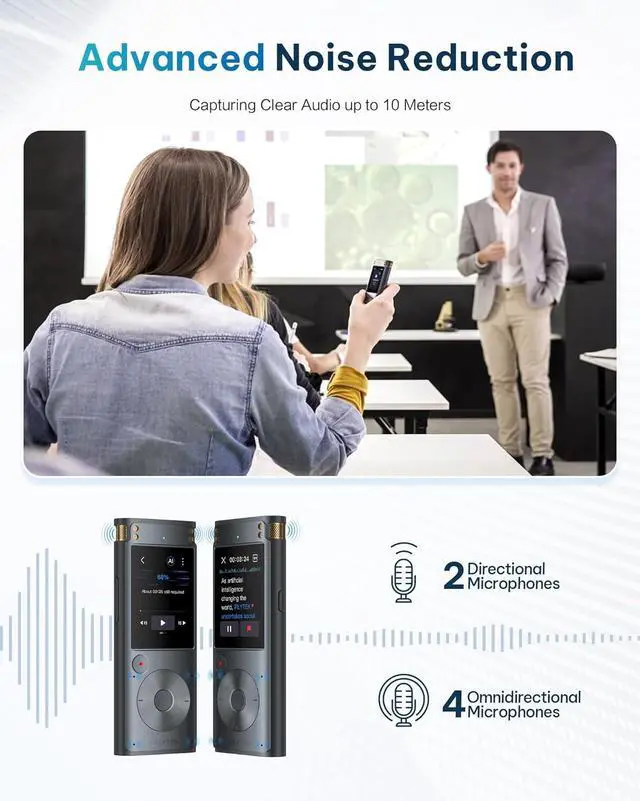 Alt view image 4 of 7 - Offline Voice Recorder with Playback, Secure Digital Recorder with AI Transcription, 5-Language Voice-to-Text, Noise Reduction, AI Voice Recorder for Meetings, Interviews, Learning