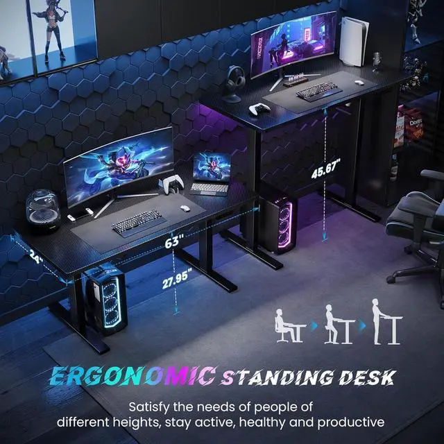 Alt view image 5 of 7 - Electric Standing Desk Adjustable - 63 x 24 Inch Sit Stand up Desk with Cable Management - 3 Memory Preset Adjustable Height Table