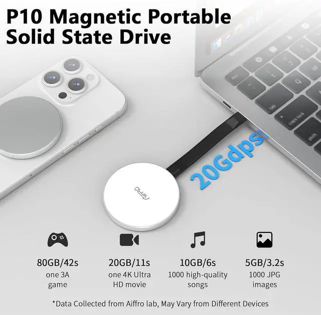 Alt view image 4 of 7 - P10 Magnetic PSSD 2TBfor iPhone MagSafe Portable SSD, Upto 2000MB/s-Type-C, SM2320USB 3.2 Gen 2x2 20Gbps, Connectivity, Updated Firmware - Portable Magnetic External Solid State Solution