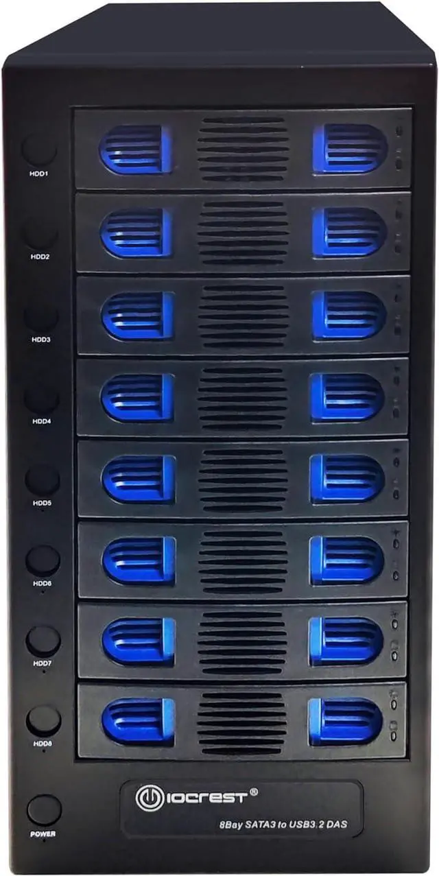Alt view image 3 of 7 - 8 Bay Tool Less Tray Hot Swapable 2.5" and 3.5" SATA Hard Drive External USB-C 3.2 (10Gbps) Hard Drive Enclosure. Support up to 8X 22TB Capacity.