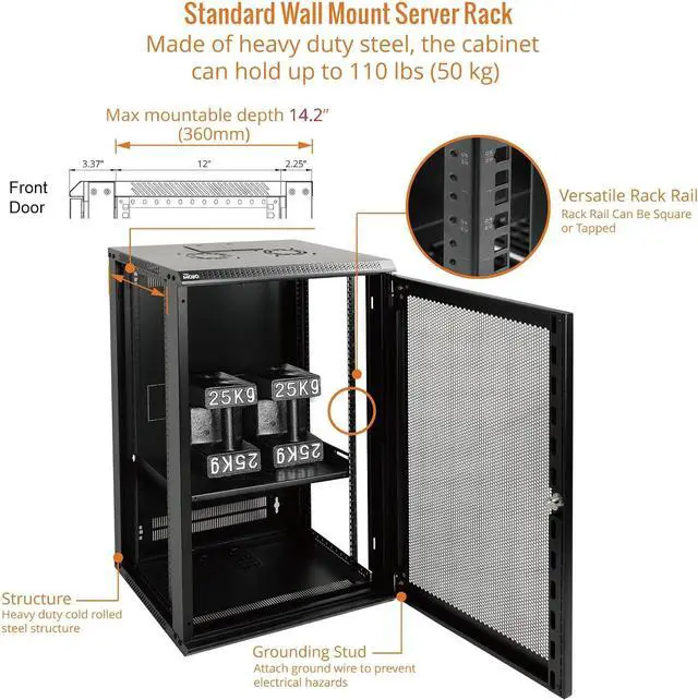 Alt view image 4 of 7 - 18U Wall Mount Rack Network Cabinet for 19" IT Equipment,with Lockable Mesh Door and Side Panels,Cooling Fan,Black,17.7inch Depth for AV/Computer/Electronics Equipment Data Rack