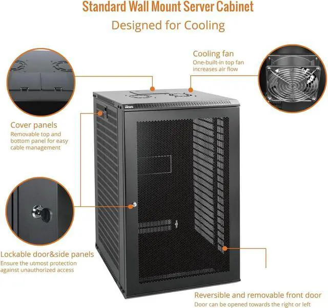 Alt view image 3 of 7 - 18U Wall Mount Rack Network Cabinet for 19" IT Equipment,with Lockable Mesh Door and Side Panels,Cooling Fan,Black,17.7inch Depth for AV/Computer/Electronics Equipment Data Rack