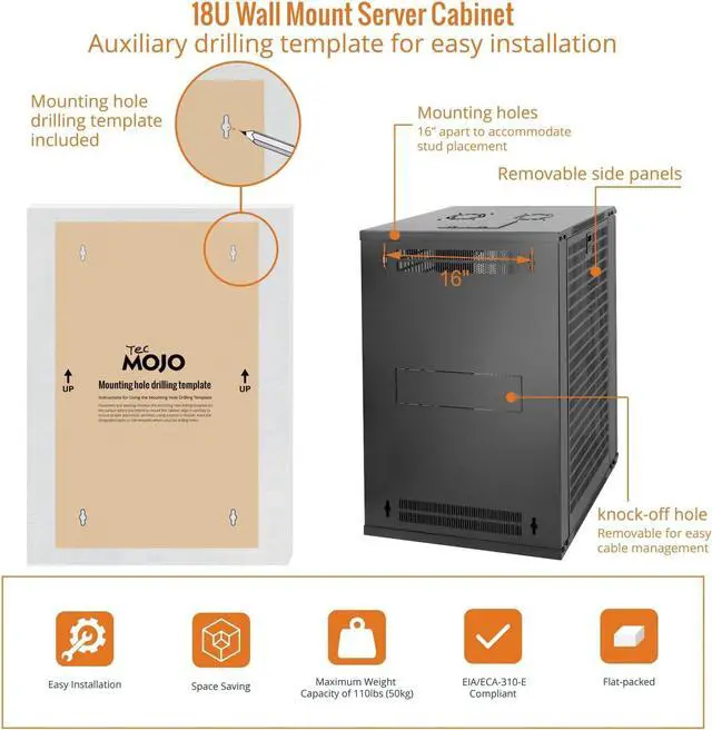 Alt view image 5 of 7 - 18U Wall Mount Rack Network Cabinet for 19" IT Equipment,with Lockable Mesh Door and Side Panels,Cooling Fan,Black,17.7inch Depth for AV/Computer/Electronics Equipment Data Rack
